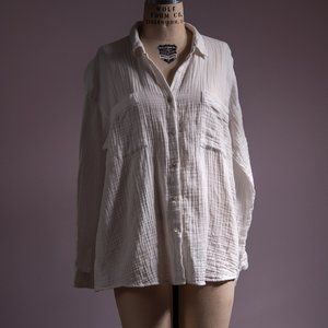 Eileen Fisher White Organic Cotton Large Shirt